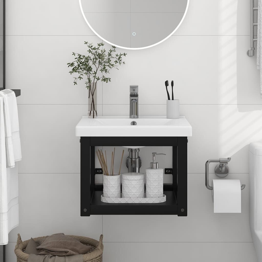 vidaXL seinale kinnituv vannitoa valamuraam, must, raud hind ja info | Vannitoakapid | kaup24.ee