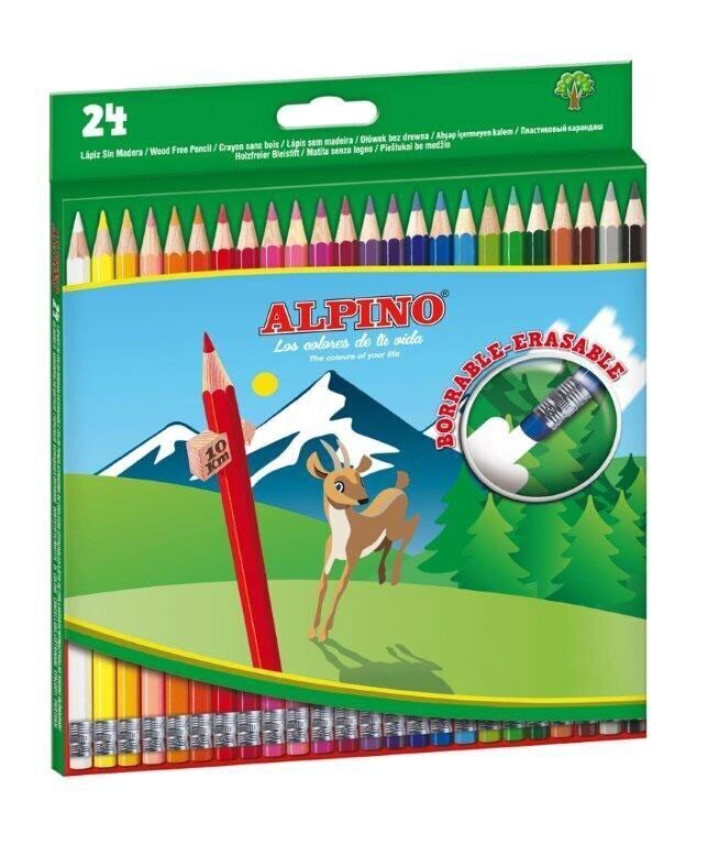 Värvilised pliiatsid Alpino Erasable, 24 värvi цена и информация | Kunstitarbed, voolimise tarvikud | kaup24.ee