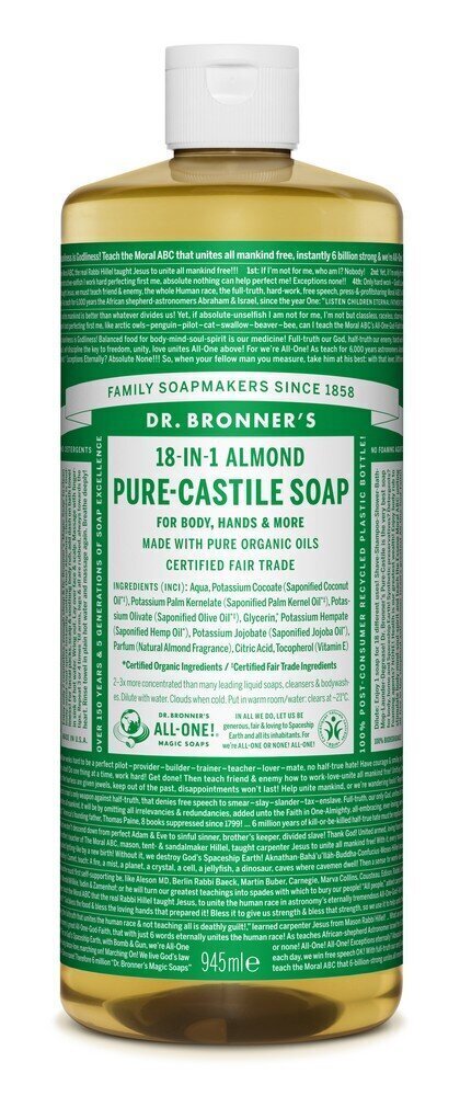 18-ühes orgaaniline vedelseep Dr. Bronner's Almond 945 ml, mandel hind ja info | Seebid | kaup24.ee