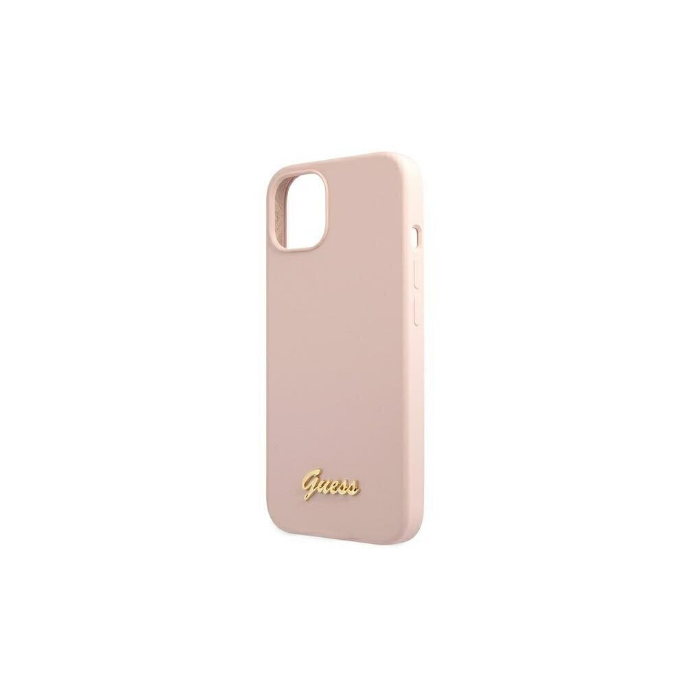 Guess case for iPhone 13 Pro Max 6,7" GUHMP13XLSLMGLP light pink hard case Silicone Script Gold Logo Magsafe цена и информация | Telefoni kaaned, ümbrised | kaup24.ee