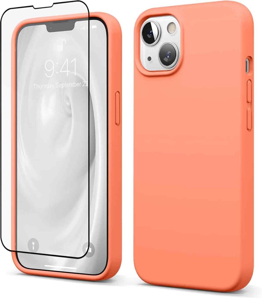 Protection set -silikoonist ümbris Apple iPhone 13 SoundBerry(real liquide silicone) roosa-peach + kaitseklaas Superior 5D hind ja info | Telefoni kaaned, ümbrised | kaup24.ee