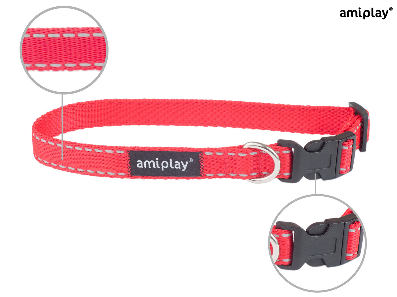 Amiplay reguleeritav kaelarihm Reflective, L, punane hind ja info | Kaelarihmad ja traksid koertele | kaup24.ee