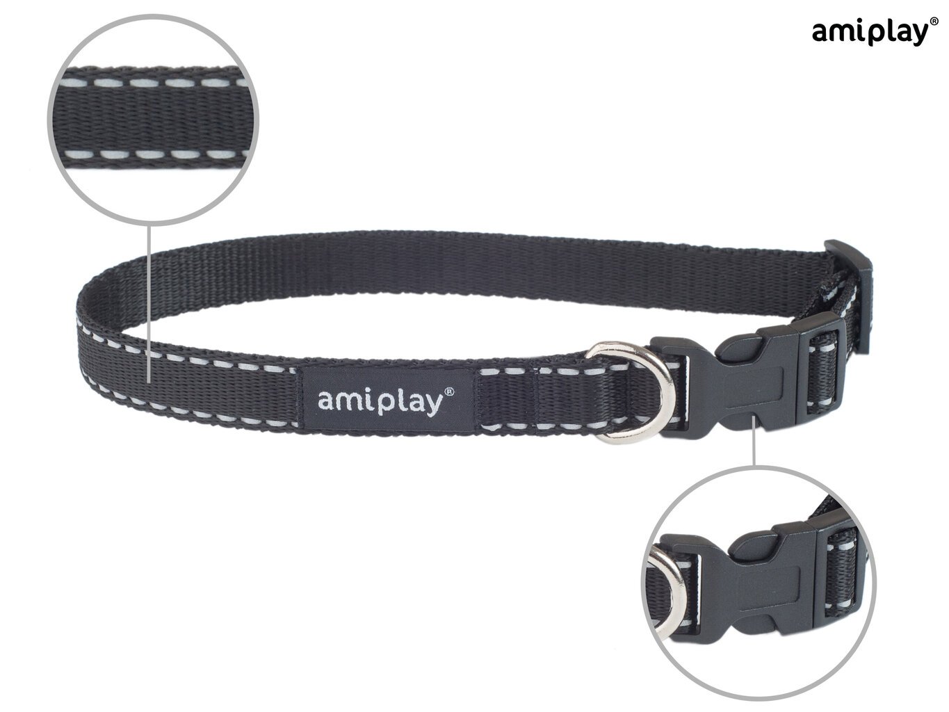 Amiplay reguleeritav kaelarihm Reflective, XL, must hind ja info | Kaelarihmad ja traksid koertele | kaup24.ee