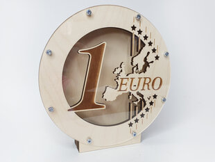 Деревянная копилка с гравировкой в виде монеты 1 евро цена и информация | Оригинальные копилки | kaup24.ee