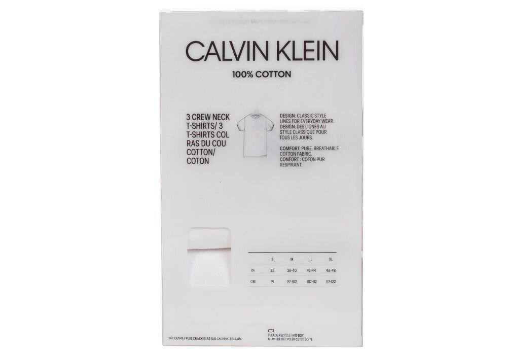 Calvin Klein meeste T-särgid, 3 tk. T-SHIRT S/S CREW NECK 3PK WHITE NB4011E 100 29833 цена и информация | Meeste T-särgid | kaup24.ee