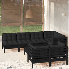 vidaXL 8-osaline aiamööbli komplekt istmepatjadega, must, männipuit hind ja info | Aiamööbli komplektid | kaup24.ee