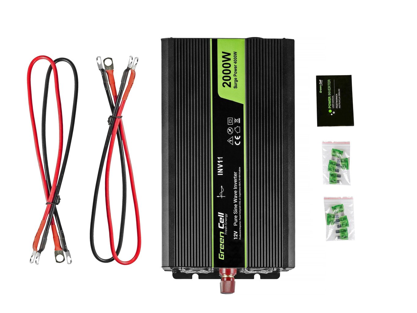 Green Cell Power Inverter 12V to 230V 2000W/4000W Pure sine wave цена и информация | Muundurid, inverterid | kaup24.ee