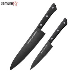 Samura Shadow Коплект их 2 Кухонных ножей 208mm & 120mm AUS-8 анти-липкое темное покрытие 58 HRC цена и информация | Ножи и аксессуары для них | kaup24.ee