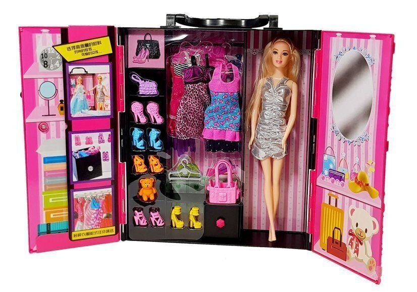 Nukk riidekapi ja tarvikutega Lean Toys цена и информация | Tüdrukute mänguasjad | kaup24.ee