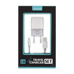 USAMS Dual Quick Charge Premium Travel Charger USB 2.4A + Lightning Cable White hind ja info | Mobiiltelefonide laadijad | kaup24.ee