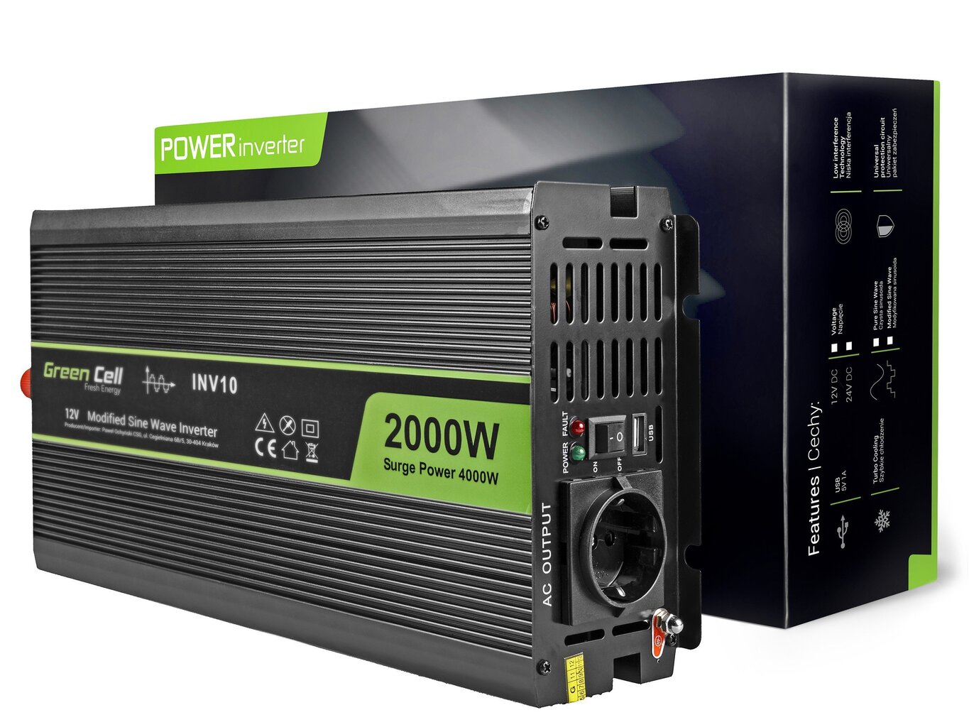 Green Cell Power Inverter 12V to 230V 2000W/4000W Modified sine wave цена и информация | Lisaseadmed | kaup24.ee