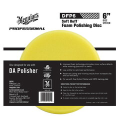 Полировальный круг из паралона Meguiars DFP6 PRO 6'' 150мм Soft Buff DA, с липкой фиксацией для любого полировального станка, США цена и информация | Дополнительные принадлежности | kaup24.ee