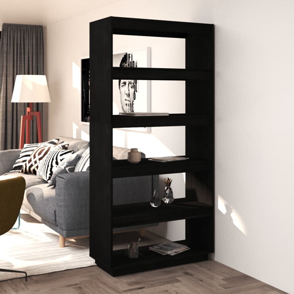 vidaXL raamaturiiul/ruumijagaja, must, 80 x 35 x 167 cm, täismännipuit hind ja info | Riiulid | kaup24.ee