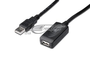 Cable DIGITUS DA-73101 (USB M - USB F, 15m, black color) цена и информация | Адаптеры и USB-hub | kaup24.ee