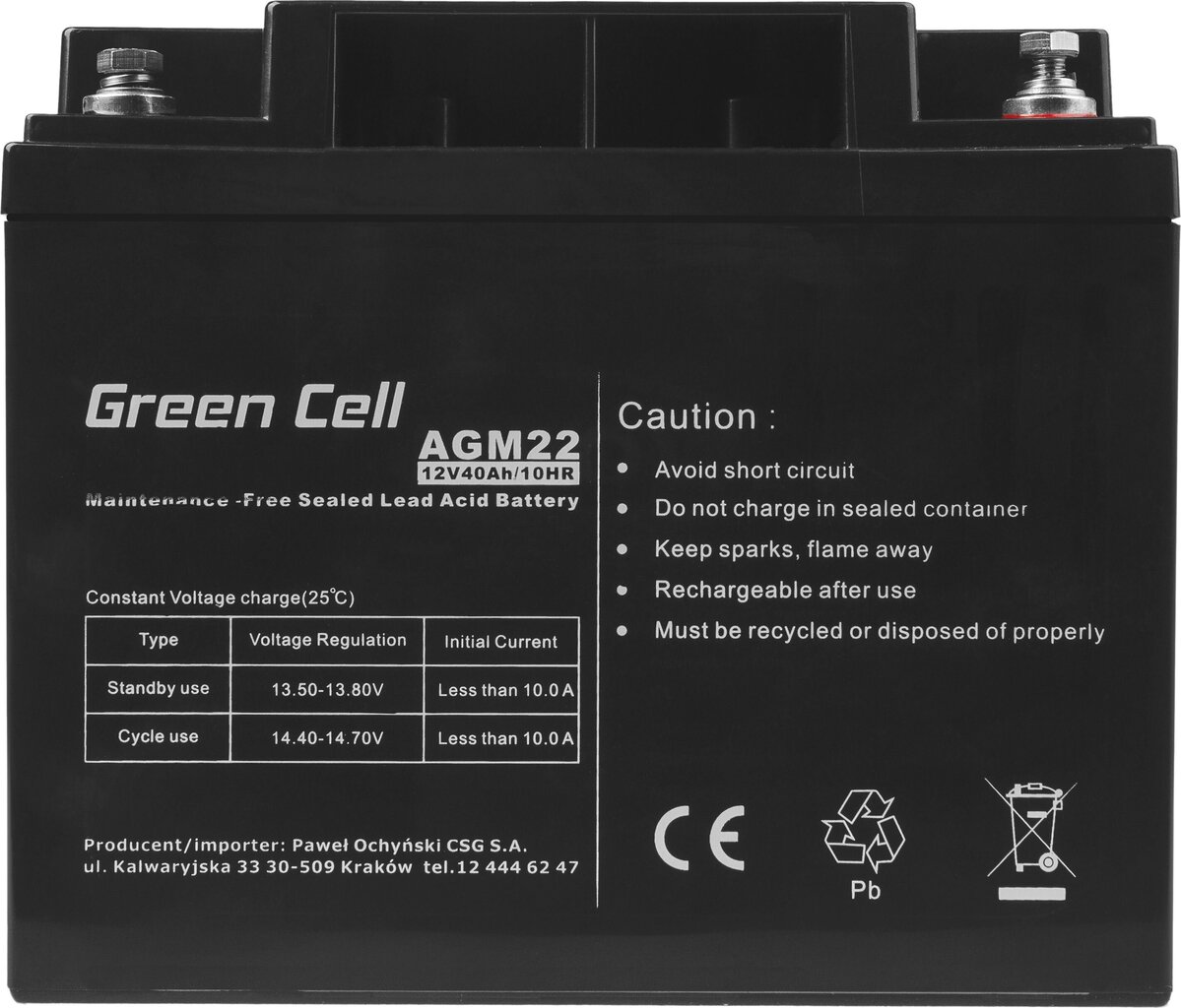 Green Cell AGM VRLA 12V 40AH hooldusvaba aku niidukil, tõukeratas, paat, ratastool hind ja info | Akud | kaup24.ee