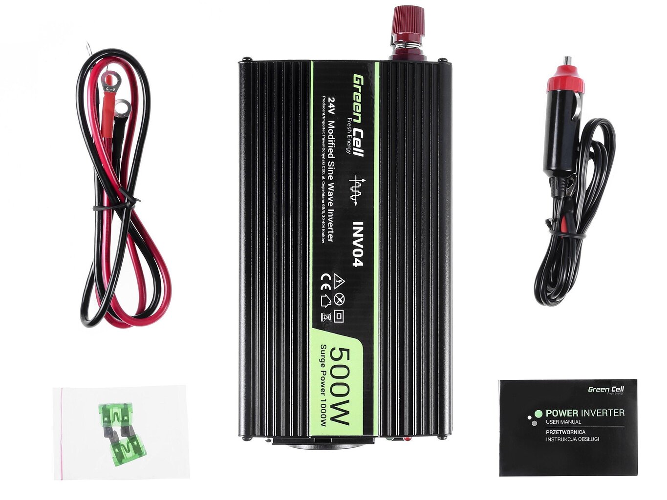 Green Cell inverter, pingemuundur 24 V kuni 230 V 500W/1000W modifitseeritud siinuslaine цена и информация | Muundurid, inverterid | kaup24.ee