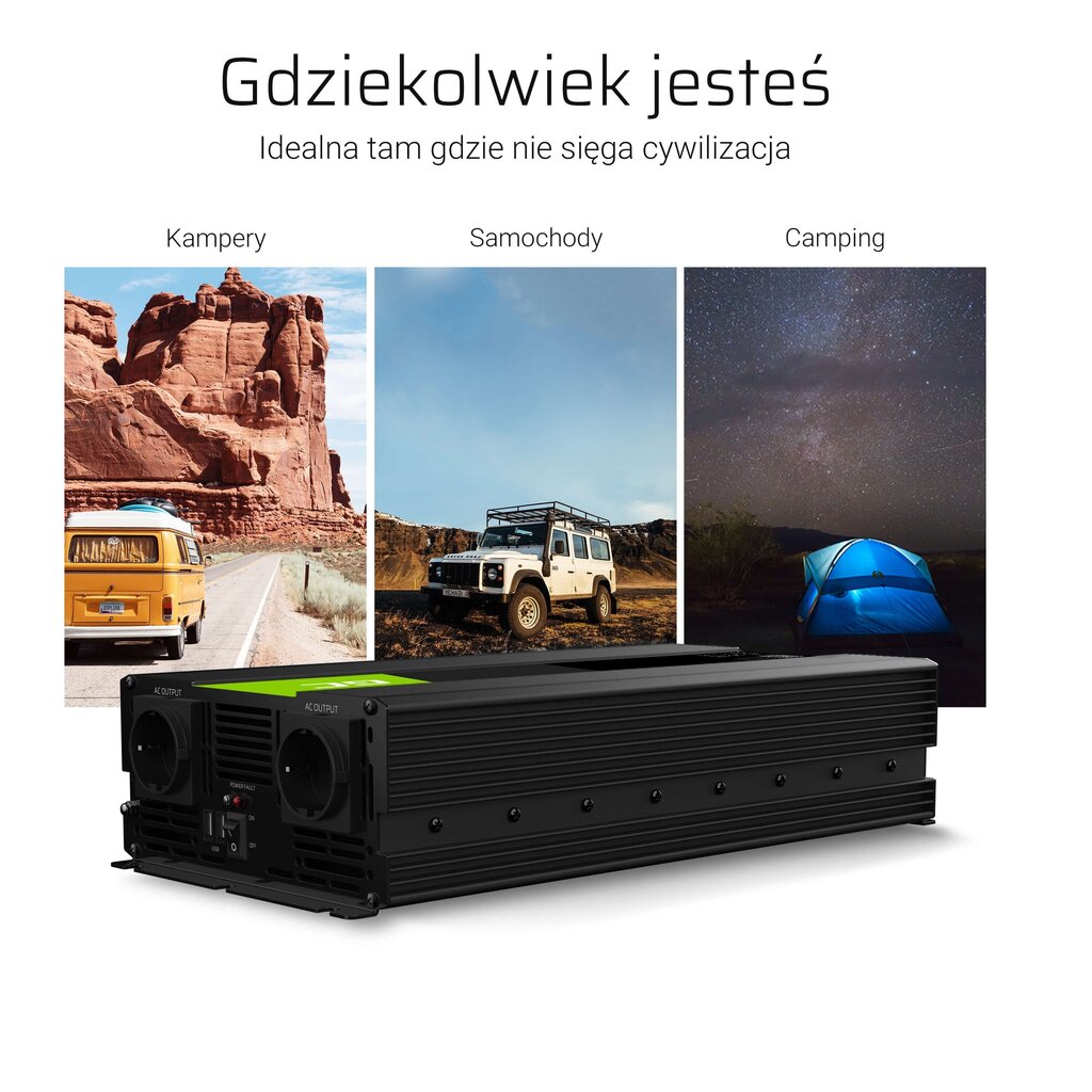 Inverter Green Cell, pingemuundur 24 V kuni 230 V 1500 W/3000 W puhas siinuslaine цена и информация | Generaatorid | kaup24.ee