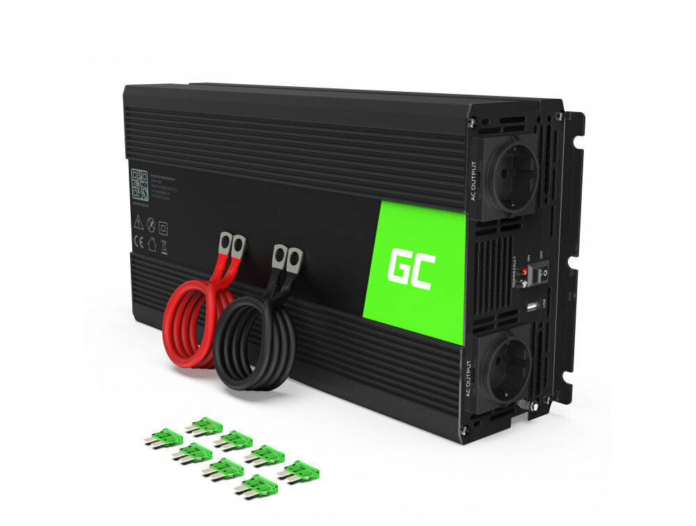 Inverter Green Cell, pingemuundur 24 V kuni 230 V 1500 W/3000 W puhas siinuslaine цена и информация | Generaatorid | kaup24.ee