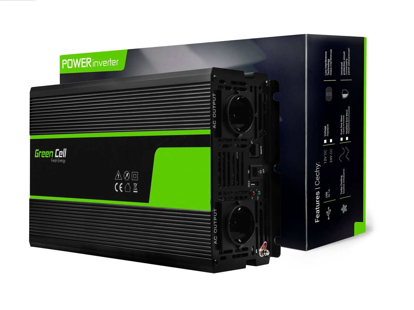 Inverter Green Cell, pingemuundur 24 V kuni 230 V 2000 W/4000 W puhas siinuslaine hind ja info | Generaatorid | kaup24.ee