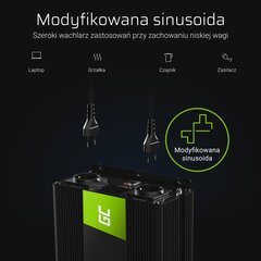 Inverter Green Cell, pingemuundur 24 V kuni 230 V 1500 W/3000 W modifitseeritud siinuslaine цена и информация | Электрогенераторы | kaup24.ee