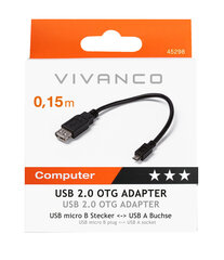 Adapter VIVANCO USB micro B - USB A, 0.15 m цена и информация | Кабели и провода | kaup24.ee