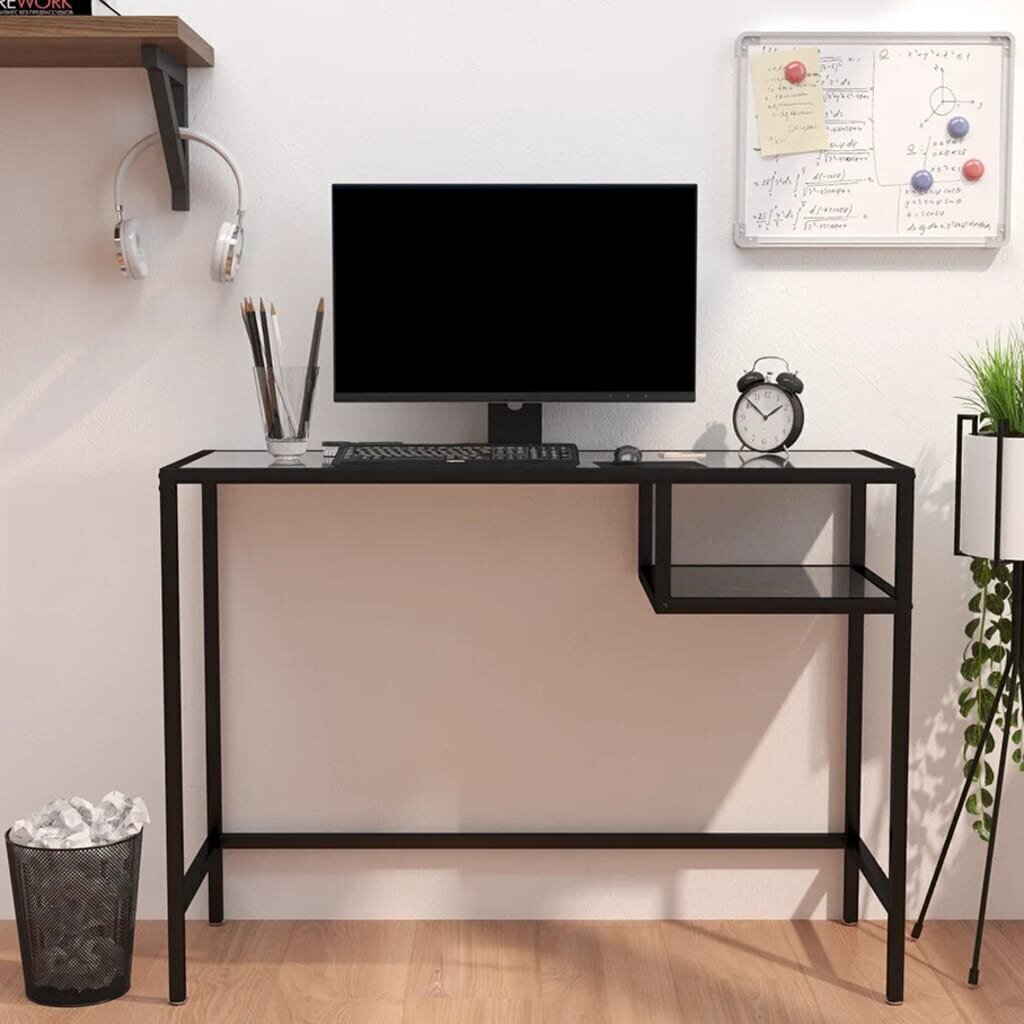 vidaXL arvutilaud, must marmor, 100 x 36 x 74 cm, karastatud klaas цена и информация | Arvutilauad, kirjutuslauad | kaup24.ee
