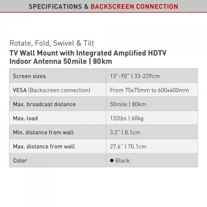 Teleri seinakinnitus integreeritud HDTV siseantenniga Barkan VTM464L hind ja info | Teleri seinakinnitused ja hoidjad | kaup24.ee