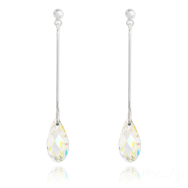 Hõbedast kõrvarõngad Briolette kristalliga, White AB 10245 hind ja info | Kõrvarõngad | kaup24.ee
