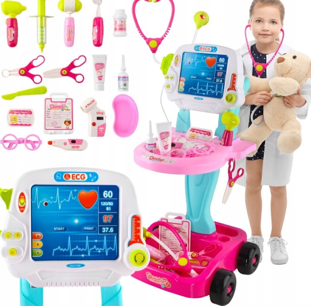 Väike arstikomplekt EKG-käru koos tarvikutega hind ja info | Tüdrukute mänguasjad | kaup24.ee