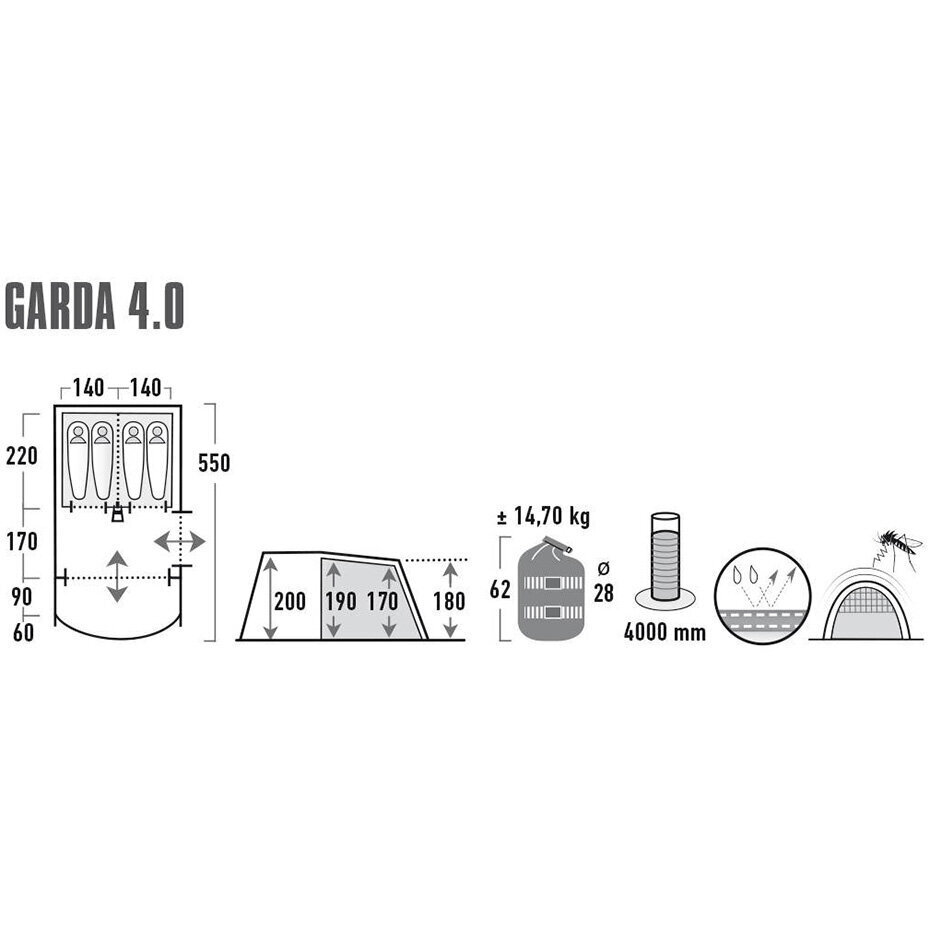 Telk High Peak Garda 4.0, hall/roheline hind ja info | Telgid | kaup24.ee