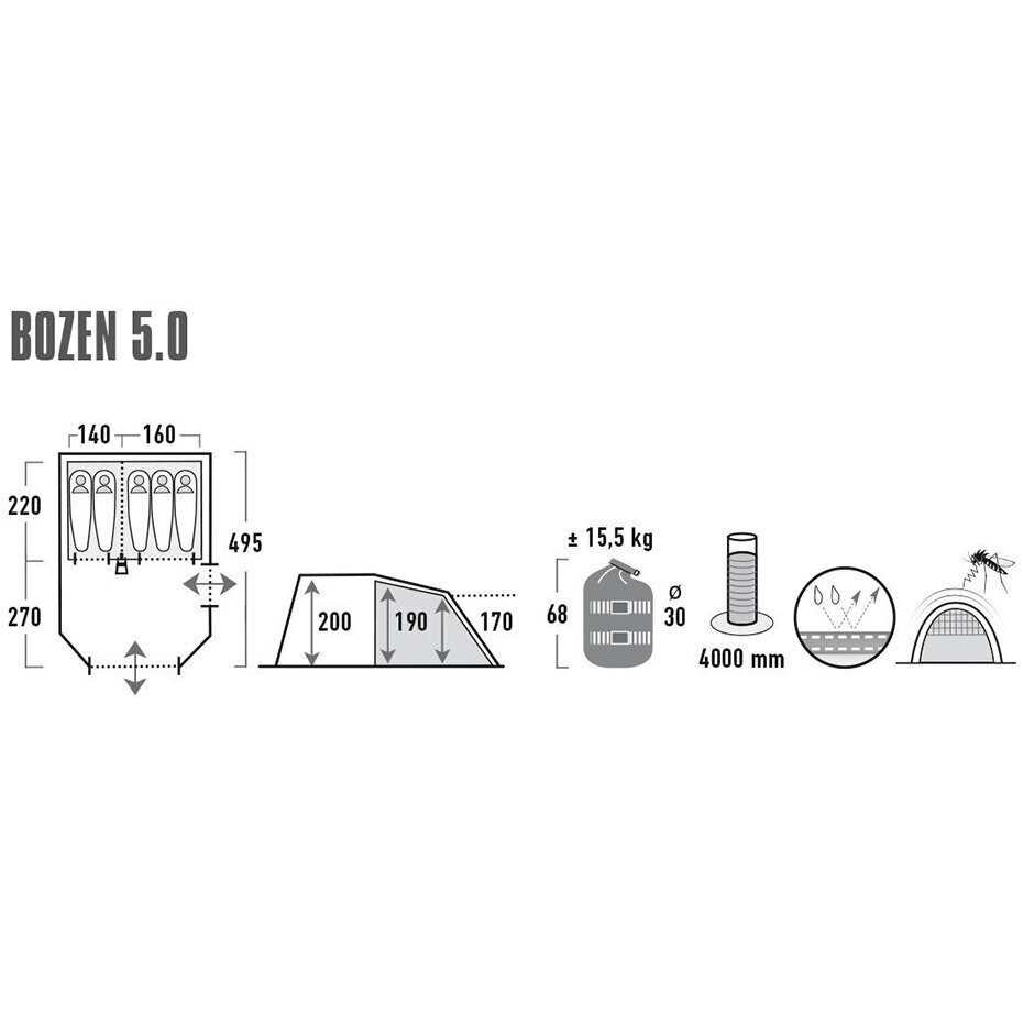 Peretelk High Peak Bozen 5.0, hall/roheline hind ja info | Telgid | kaup24.ee