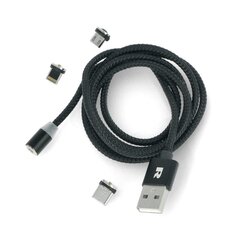 Magnetiline USB kaabel 3in1 microUSB, USB tüüp C, Lightning 100 cm must hind ja info | Kaablid ja juhtmed | kaup24.ee