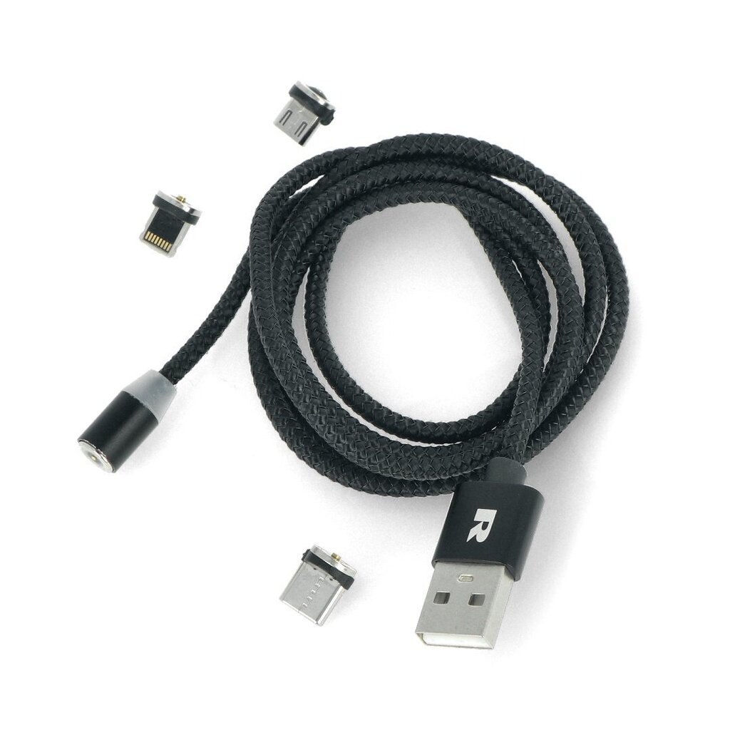 Magnetiline USB kaabel 3in1 microUSB, USB tüüp C, Lightning 100 cm must цена и информация | Kaablid ja juhtmed | kaup24.ee