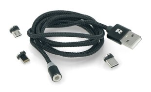 Магнитный USB-кабель 3в1 microUSB, USB тип C, Lightning 100 см, черный цена и информация | Кабели и провода | kaup24.ee