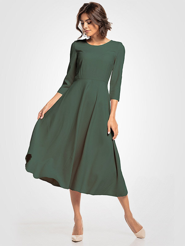 Pikk taljesse töödeldud kleit Tessita T327, khaki hind ja info | Kleidid | kaup24.ee