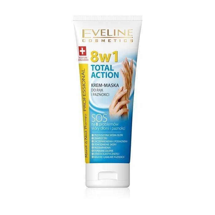 Intensiivselt niisutav ja toitev kätekreem-mask Eveline Hand&Nail Therapy Total Action 8in1 75 ml hind ja info | Kehakreemid, losjoonid | kaup24.ee