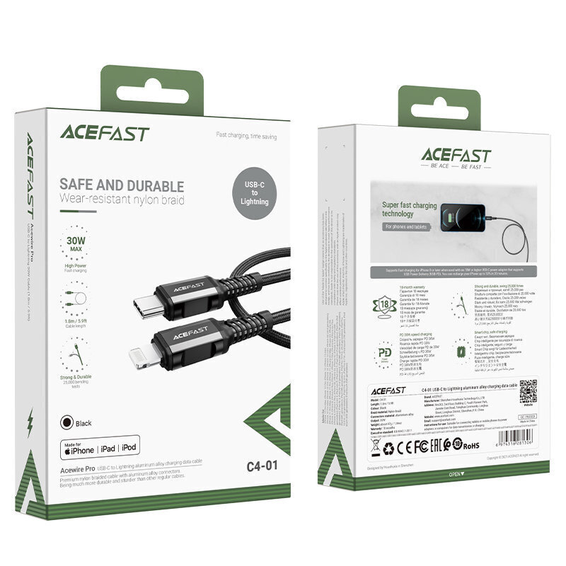 Acefast Cable MFI USB-C цена и информация | Mobiiltelefonide kaablid | kaup24.ee