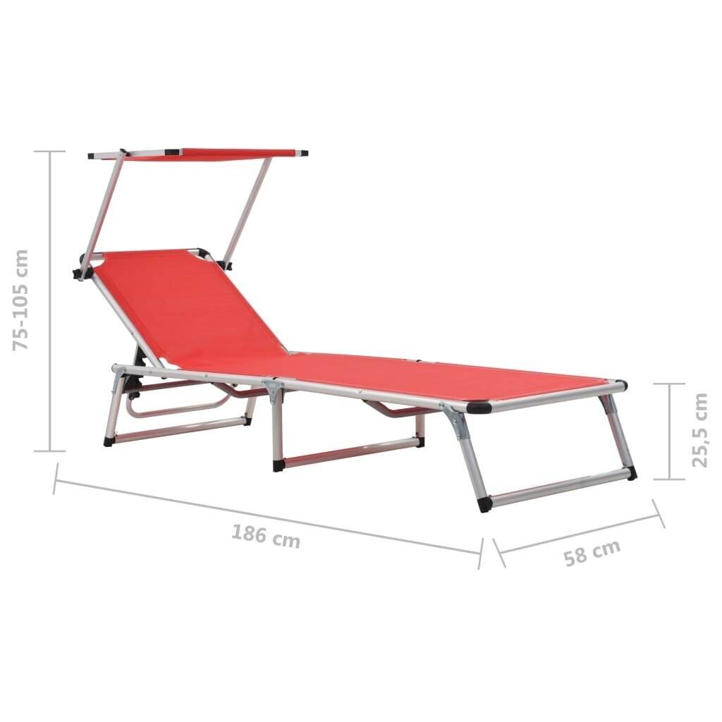 312459 vidaXL Lamamistoolid, 2tk, punased, alumiiniumist ja tekstiilist hind ja info | Päevitustoolid | kaup24.ee