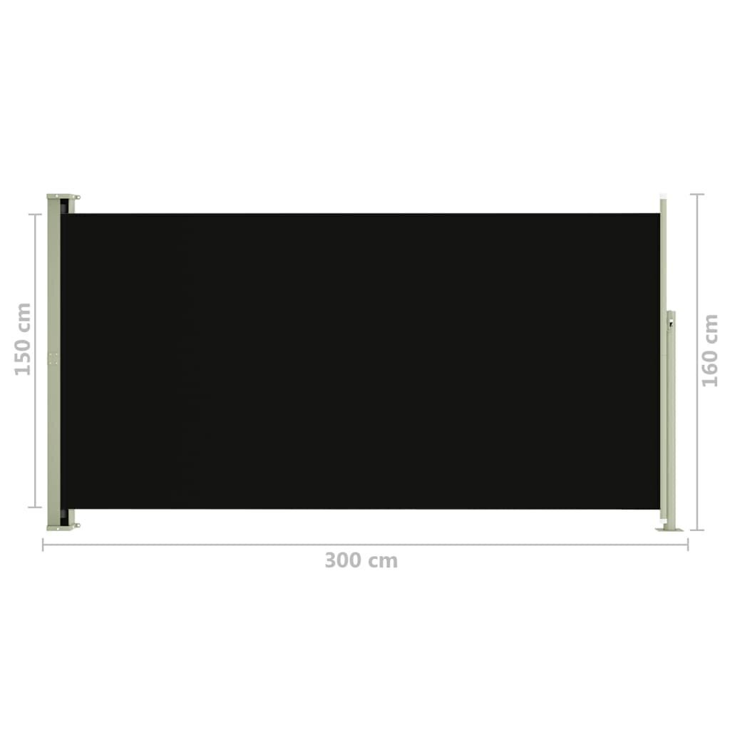 vidaXL lahtitõmmatav terrassi külgsein, 160 x 300 cm, must hind ja info | Päikesevarjud, markiisid ja alused | kaup24.ee