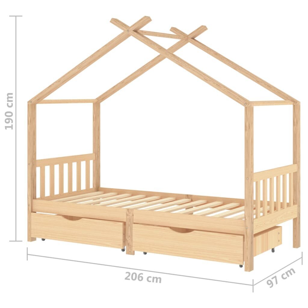 vidaXL lastevoodi raam sahtlitega, männipuit, 90 x 200 cm цена и информация | Lastevoodid | kaup24.ee