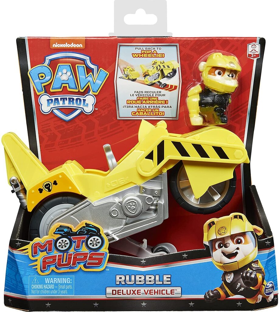 Paw Patrol Moto Pups – Rubble – luksussõiduk – Rubble kollektsioonikujuga mootorratas hind ja info | Poiste mänguasjad | kaup24.ee