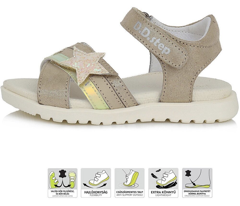 Tüdrukute sandaalid D.D. Step AC055-394A, nahast, cream hind ja info | Laste sandaalid | kaup24.ee