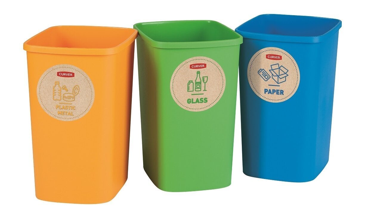 Ilma kaaneta prügikastide komplekt Deco Flip Bin, 3x10l, sinine/roheline/kollane цена и информация | Prügikastid | kaup24.ee