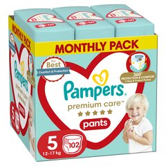 Подгузники-трусики Pampers Premium Monthly Pack 5 размер, 12-17 кг, 102 шт. цена и информация | Подгузники | kaup24.ee