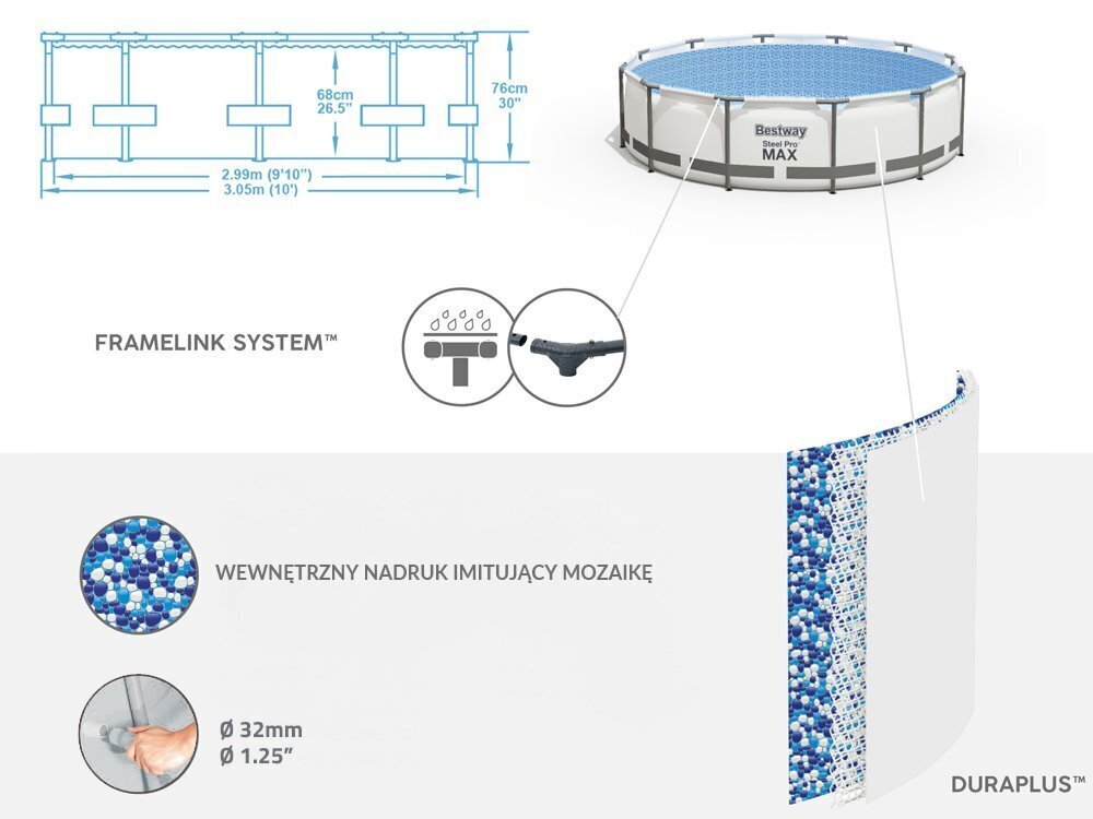 Bassein Bestway "Steel Pro Max" 305 x 76 cm) цена и информация | Basseinid | kaup24.ee