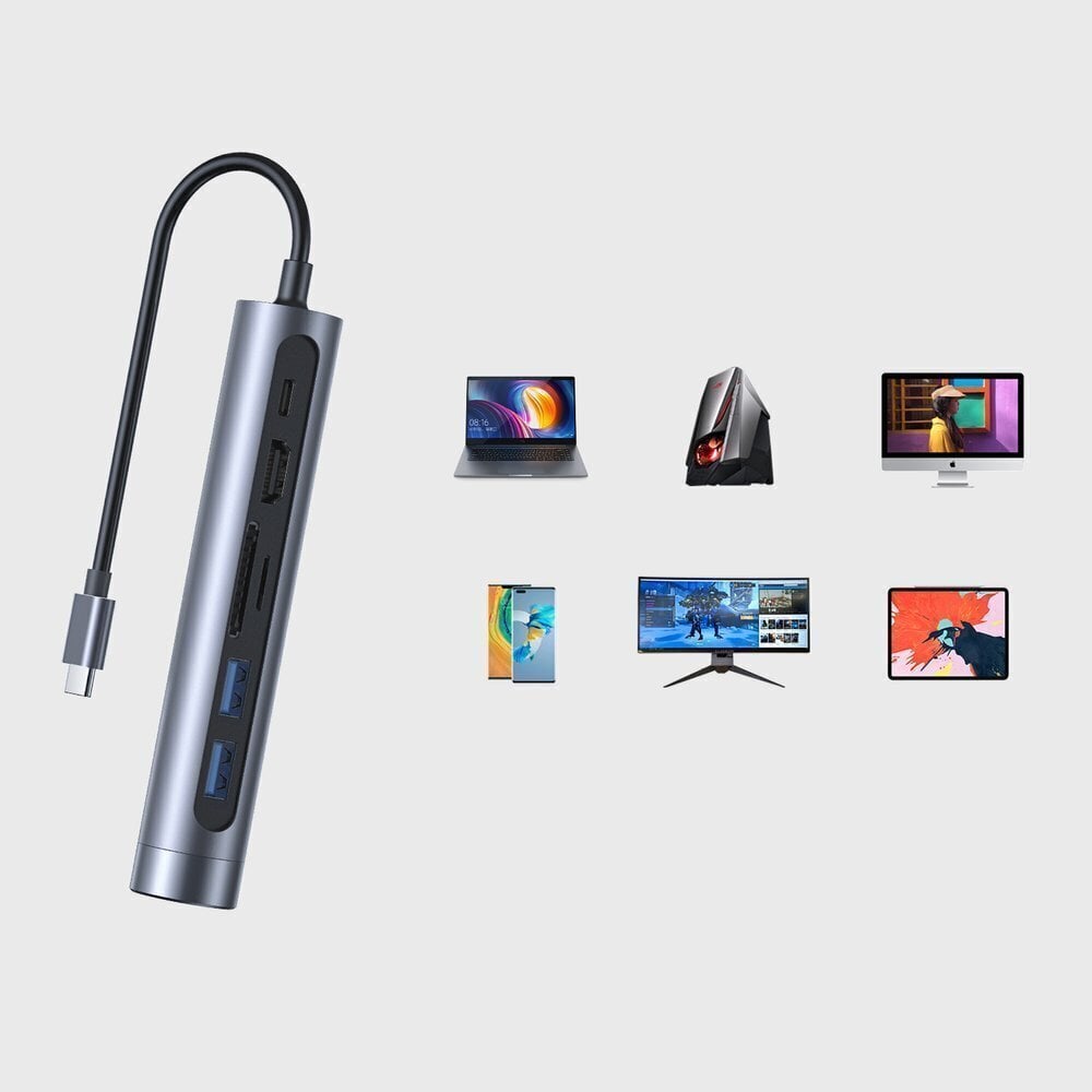 Adapter Joyroom S-H111 7 in 1 Concealed docking station（USB 3.0*2+HDMI+Type-C+TF+SD+LAN） hind ja info | USB jagajad, adapterid | kaup24.ee