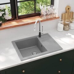 vidaXL köögivalamu ülevooluavaga, ovaalne, hall, graniit hind ja info | Kraanikausid, valamud | kaup24.ee