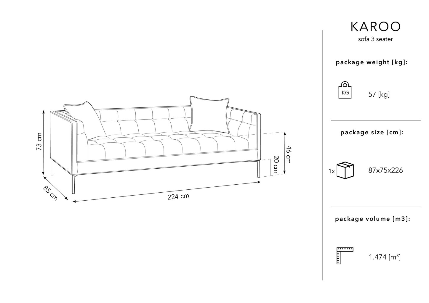 Kolmekohaline diivan Micadoni Home Karoo, helehall hind ja info | Diivanid ja diivanvoodid | kaup24.ee