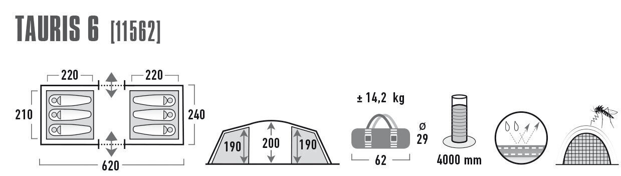 High Peak telk Tauris 6, tumehall/roheline hind ja info | Telgid | kaup24.ee
