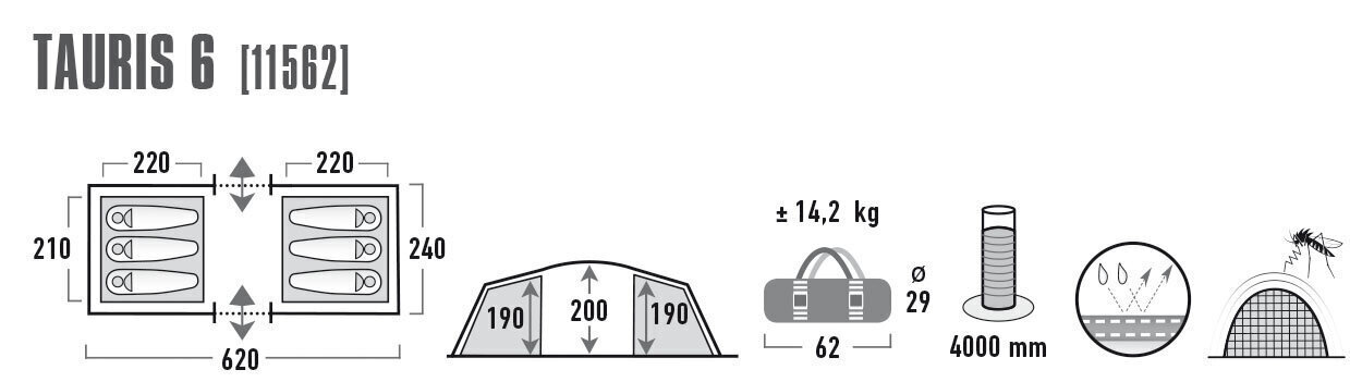 High Peak telk Tauris 6, tumehall/roheline цена и информация | Telgid | kaup24.ee